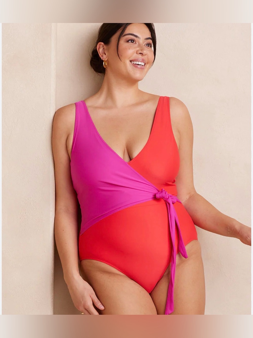 Summersalt Perfect Wrap One Piece Swimsuit Lava and Hibiscus Size 12